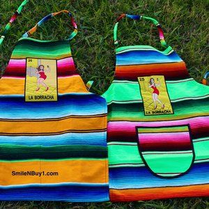 Mexican Loteria Sarape La Borracha 1 Apron 1Mandil